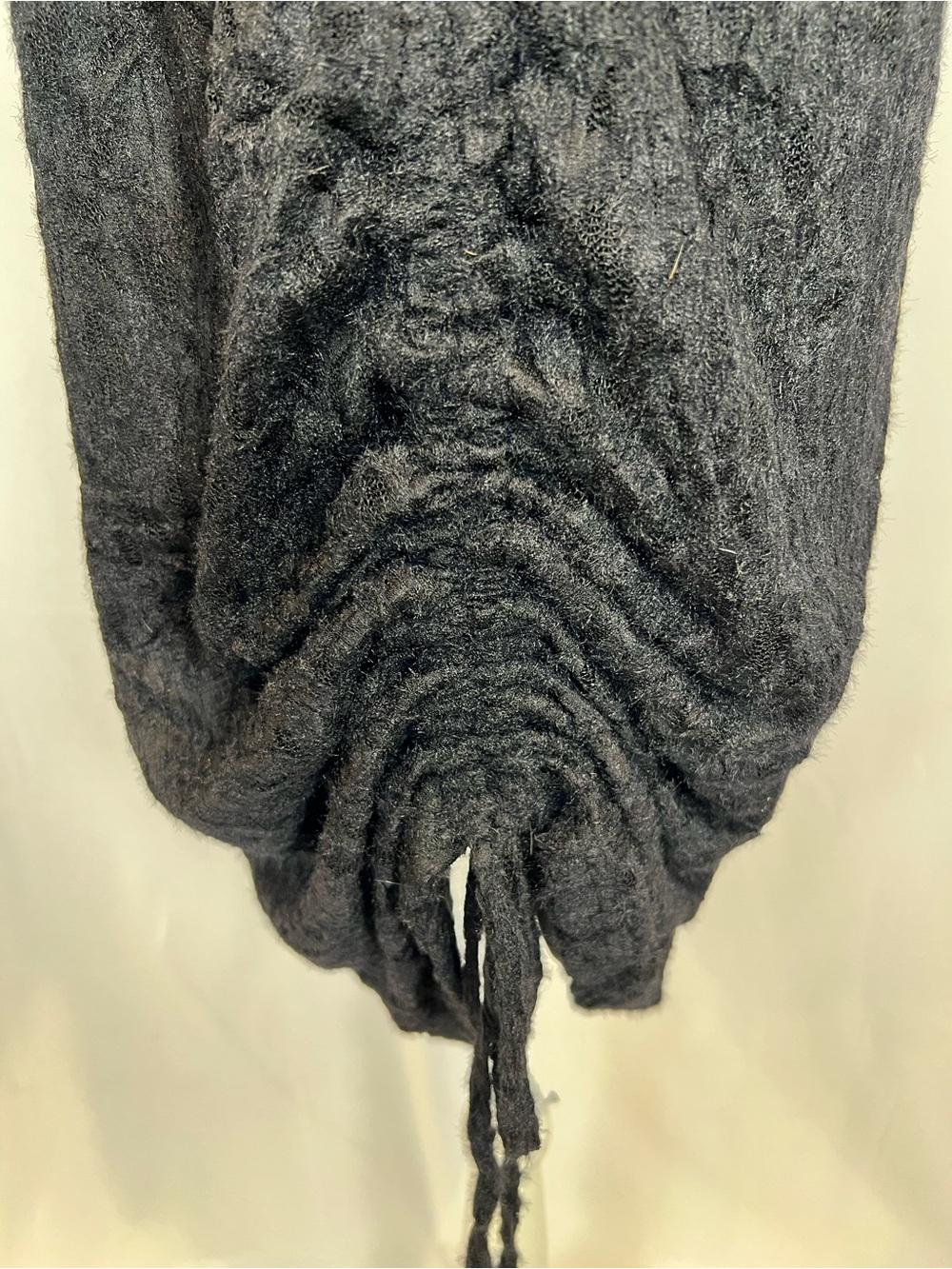 Long-Sleeve Black Lace Knit Dress with Side Ruched Tie - Picture 10 of 16